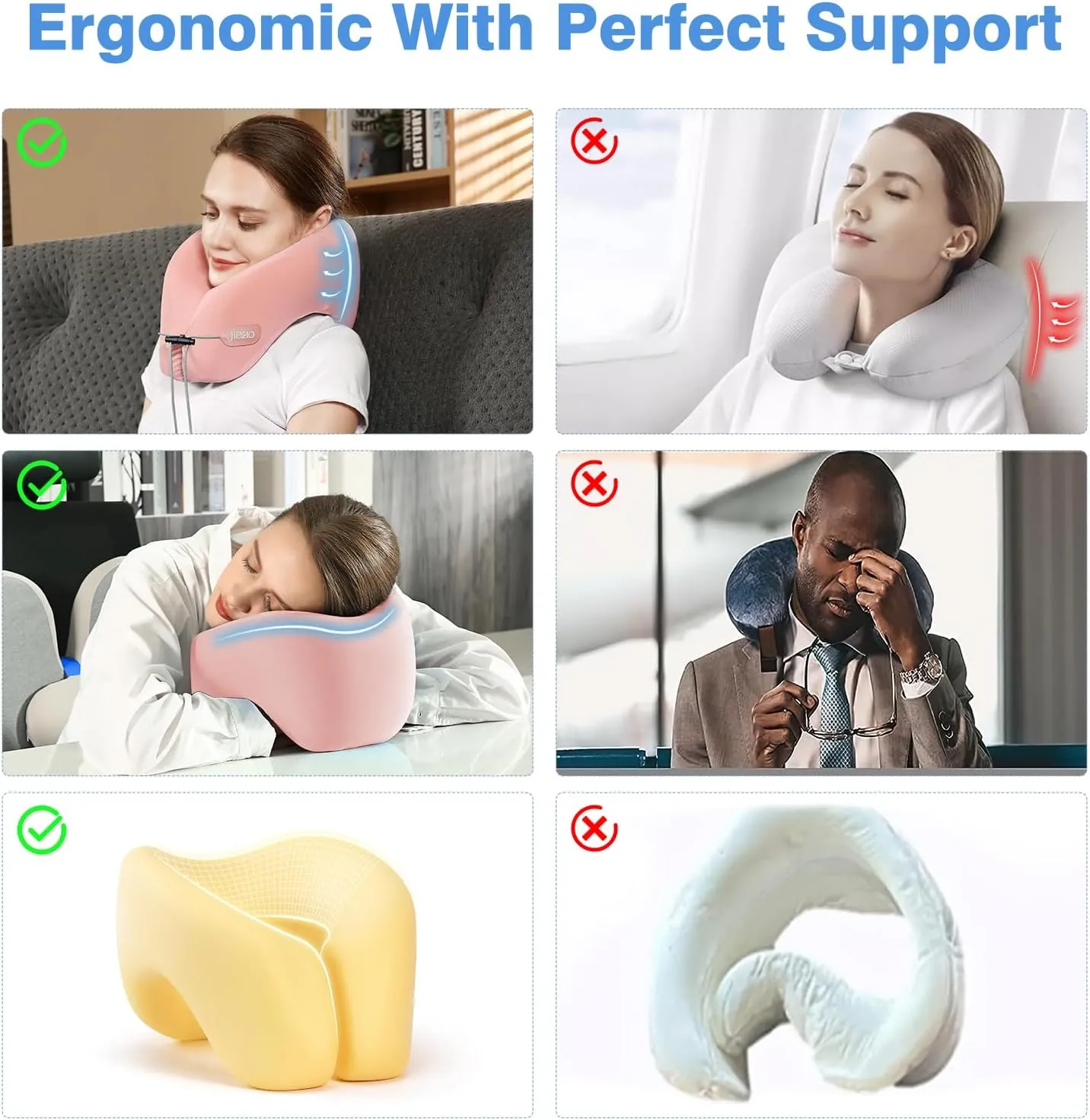 Neck Pillow Airplane, Memory Foam Travel Pillow, Travel Essentials with 3D Eye Masks, Earplugs and Storage Bag, U Shaped Neck Support for Airplane, Train, and Car