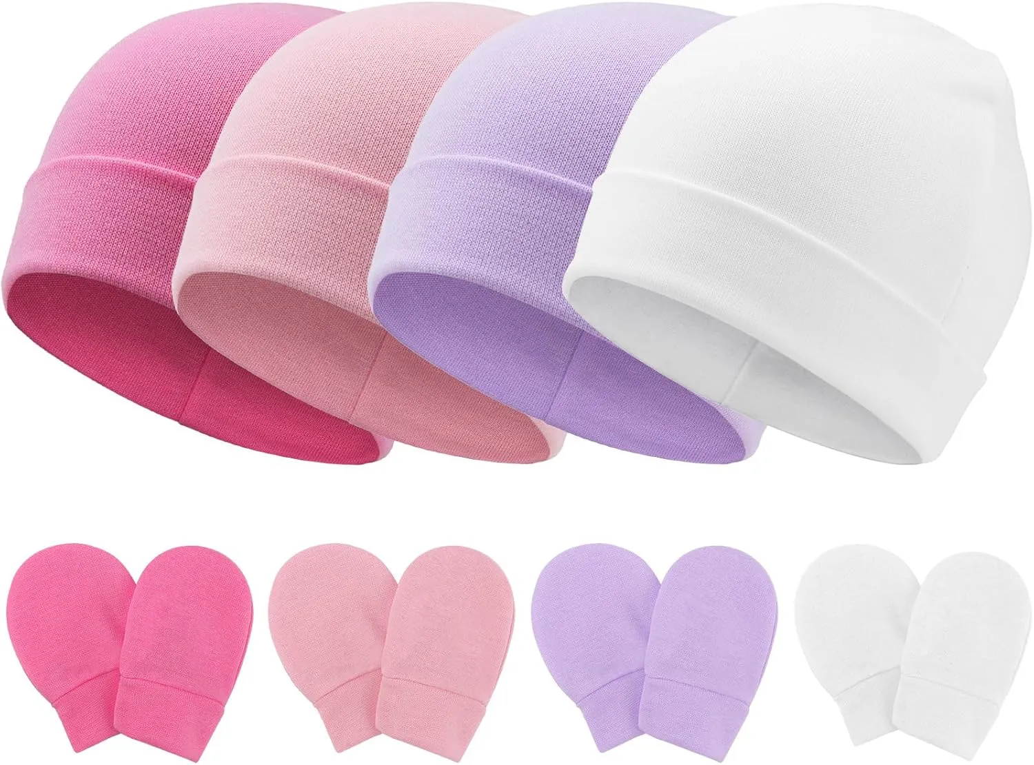 Newborn Baby Hats and Mittens Set Infant Beanie Cap Toddler Gloves Newborn Hospital Hats for Baby Boy Girl Kid 0-6 Months