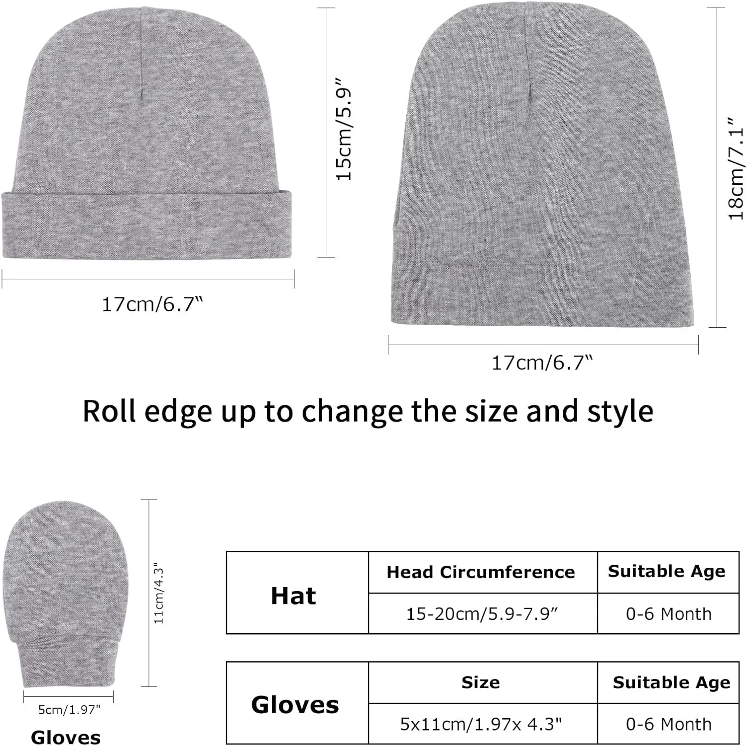 Newborn Baby Hats and Mittens Set Infant Beanie Cap Toddler Gloves Newborn Hospital Hats for Baby Boy Girl Kid 0-6 Months