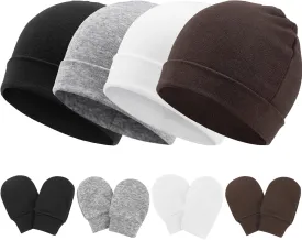 Newborn Baby Hats and Mittens Set Infant Beanie Cap Toddler Gloves Newborn Hospital Hats for Baby Boy Girl Kid 0-6 Months
