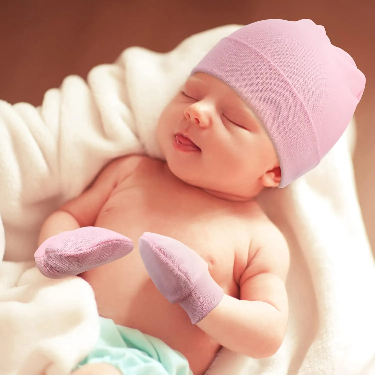 Newborn Baby Hats and Mittens Set Infant Beanie Cap Toddler Gloves Newborn Hospital Hats for Baby Boy Girl Kid 0-6 Months