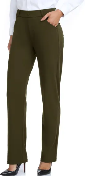 Oalka Women's Dress Pants Straight Leg Yoga Work Stretchy Pant for Office Business
