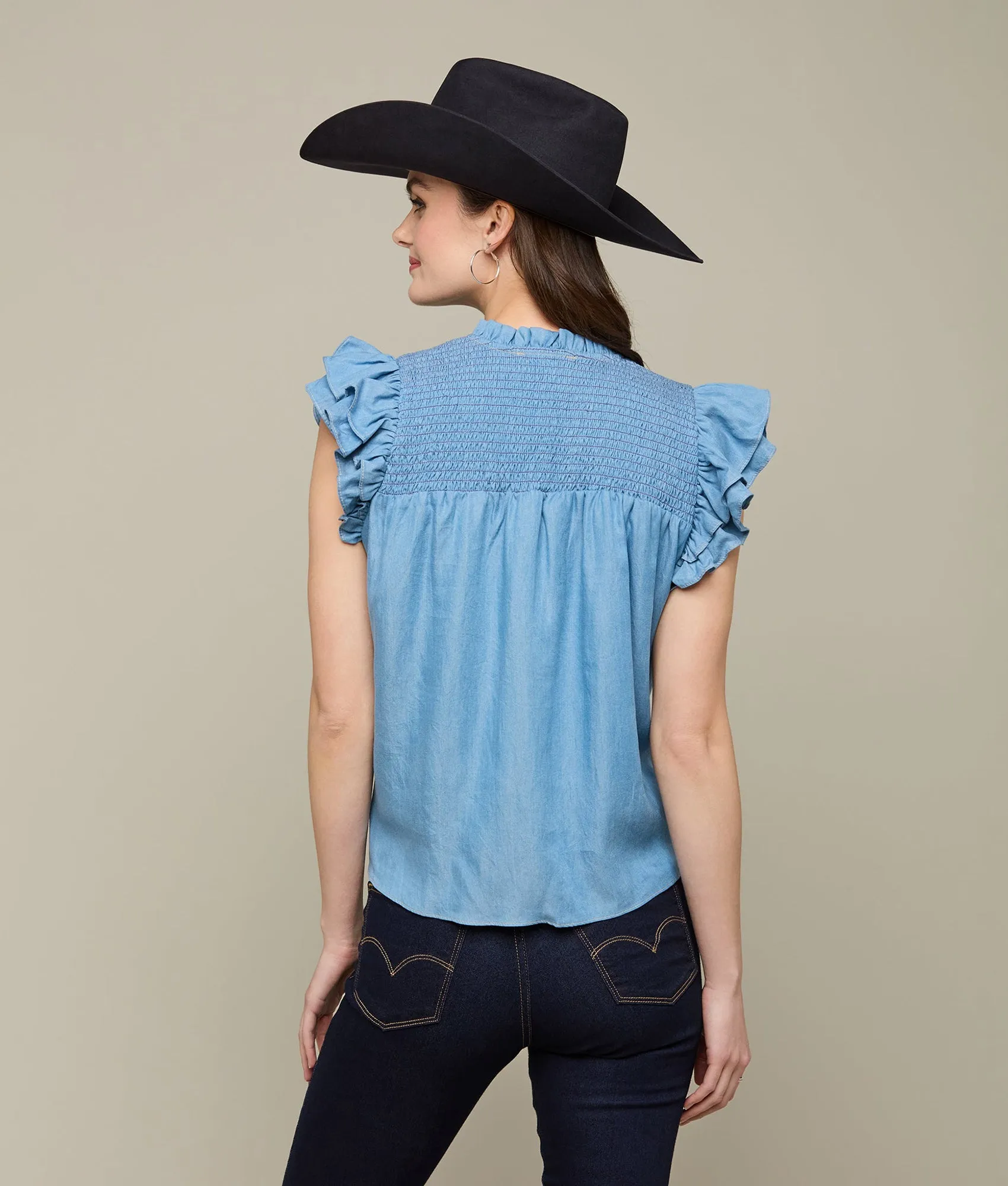 Phoebe Ruffle Sleeve Top :: Chambray