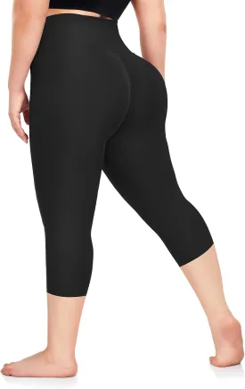 Plus Size Capri Leggings for Women- XL-4XL High Waist Tummy Control Stretchy Workout Yoga Pants Plus Capris