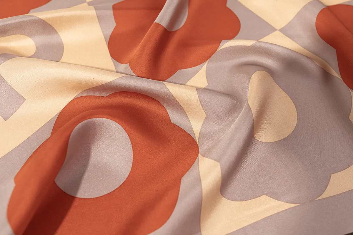 "Crossword" Large Silk Scarf - Honey Brown