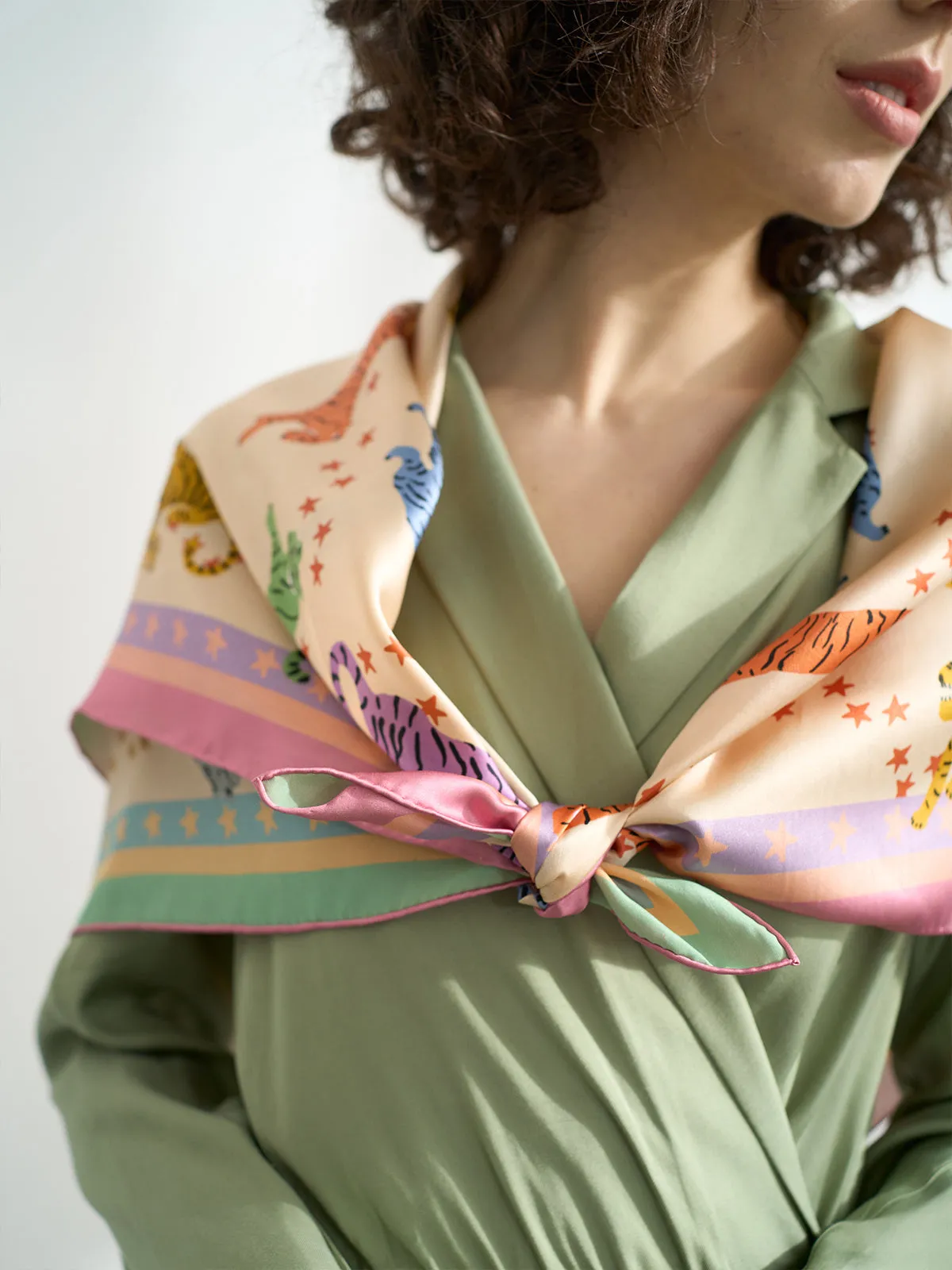 Vibrant Neon Tigers Luxury Silk Scarf for Women