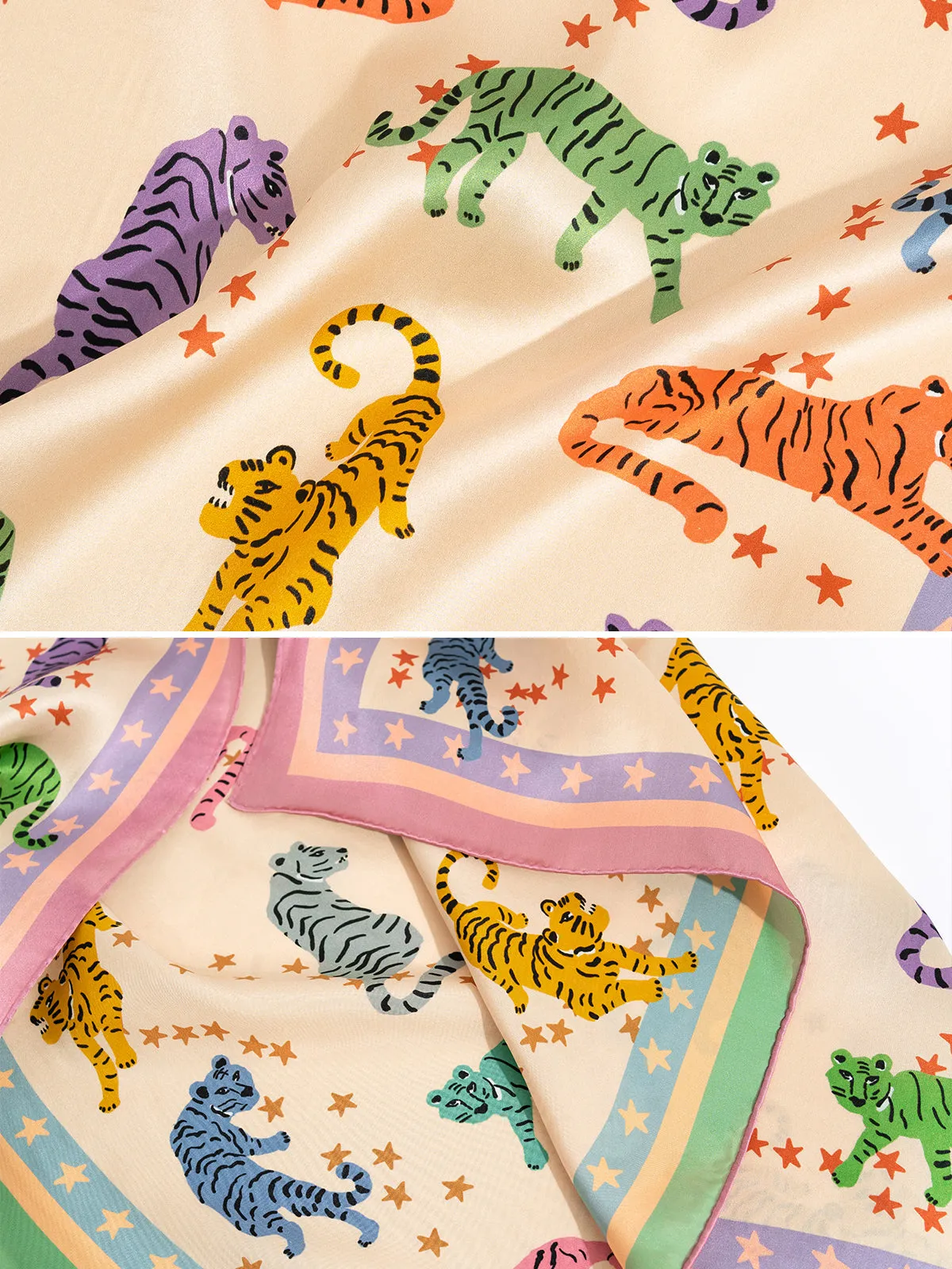 Vibrant Neon Tigers Luxury Silk Scarf for Women