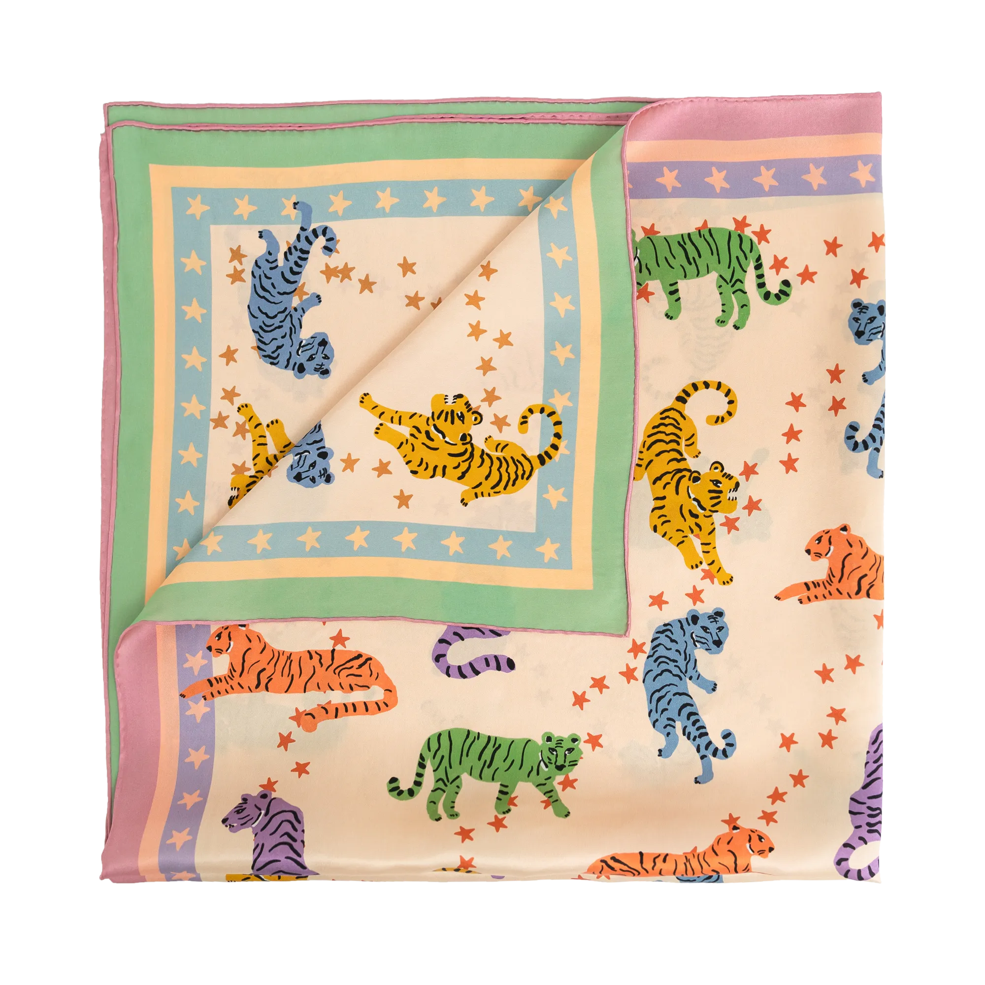 Vibrant Neon Tigers Luxury Silk Scarf for Women
