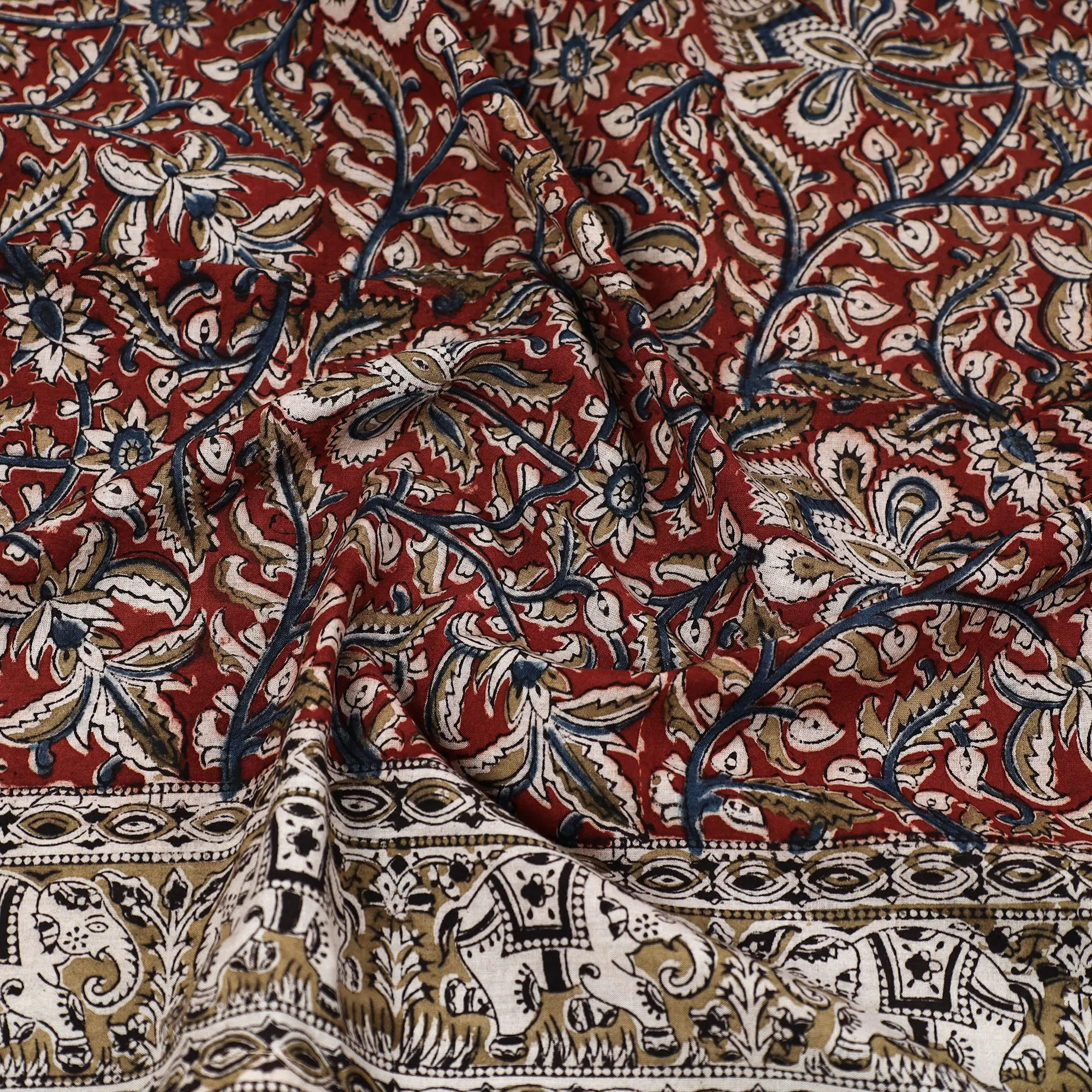 Red - Pedana Kalamkari Block Printed Natural Dyed Cotton Scarf 52