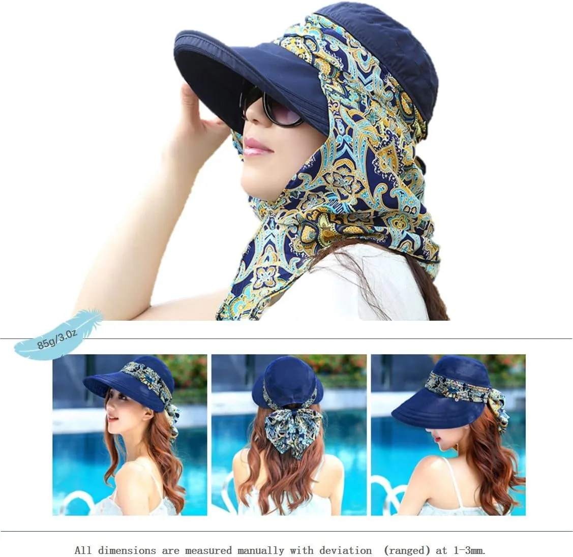 Roll Up Wide Brim Sun Visor UPF 50  UV Protection Sun Hat with Neck Protector