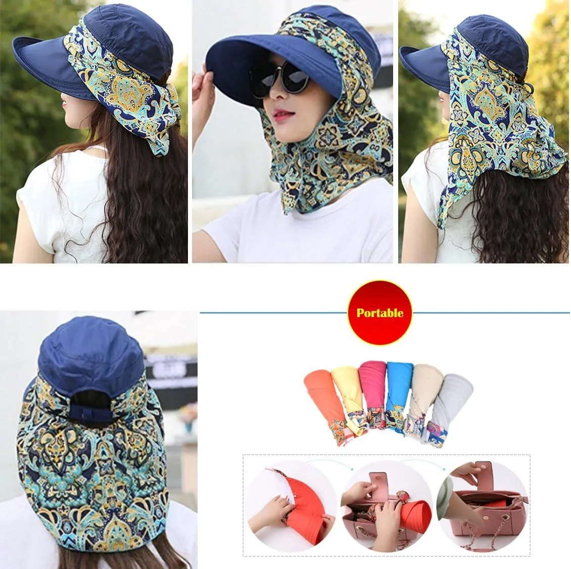Roll Up Wide Brim Sun Visor UPF 50  UV Protection Sun Hat with Neck Protector