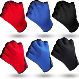 Skylety 3 Pairs Aquatic Gloves Swimming Training Gloves Large Webbed Swim Gloves Fingerless Water Resistance Paddle Gloves for Men Women Diving Surfing Fitness, 3 Colors