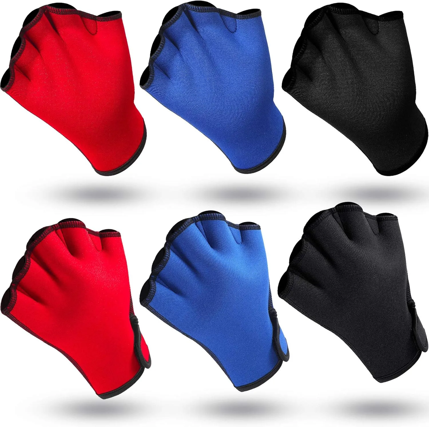 Skylety 3 Pairs Aquatic Gloves Swimming Training Gloves Large Webbed Swim Gloves Fingerless Water Resistance Paddle Gloves for Men Women Diving Surfing Fitness, 3 Colors