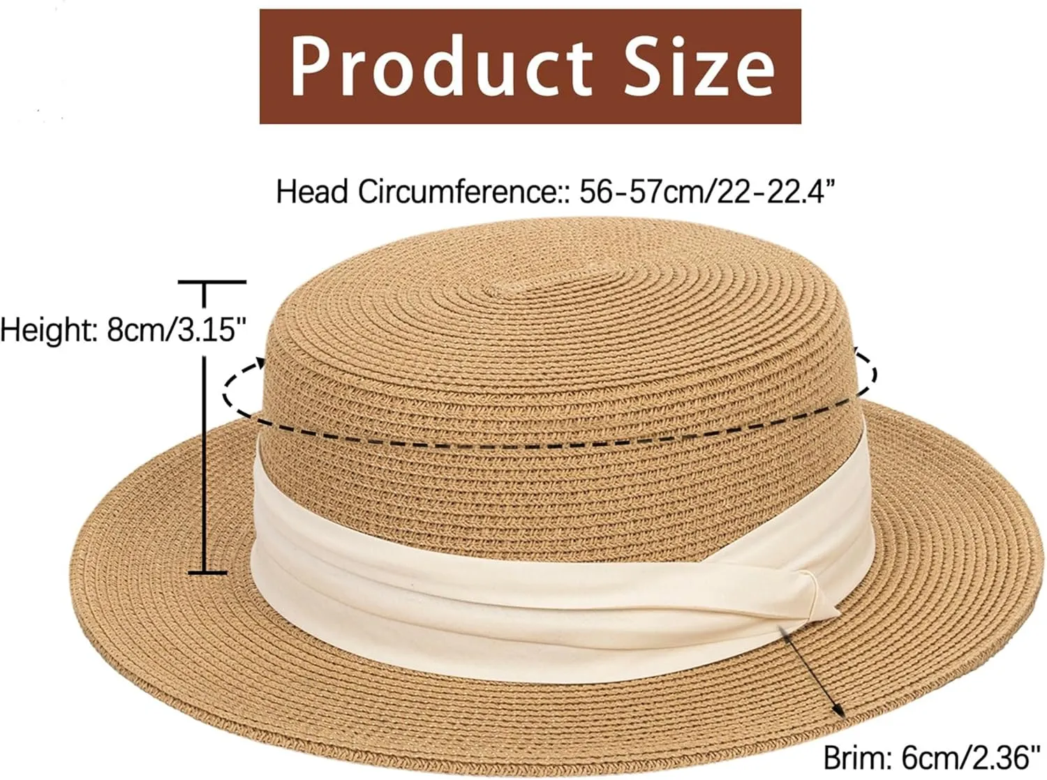 Straw Boater Hat for Women Men, Foldable Flat Brim Panama Hat, Beach Sun Hat UV-Protection, Fedora Derby Pork-Pie Hat