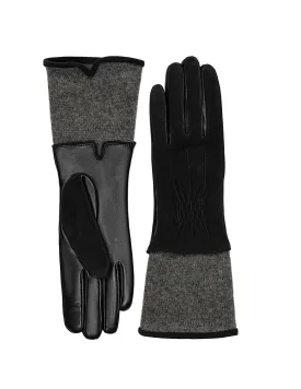 Suede back shirred glove in Black
