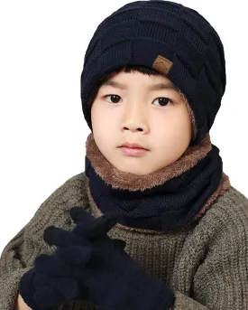 T WILKER 3Pcs Winter Hats Neck Warmer Scarf and Touch Screen Gloves Set for Kids