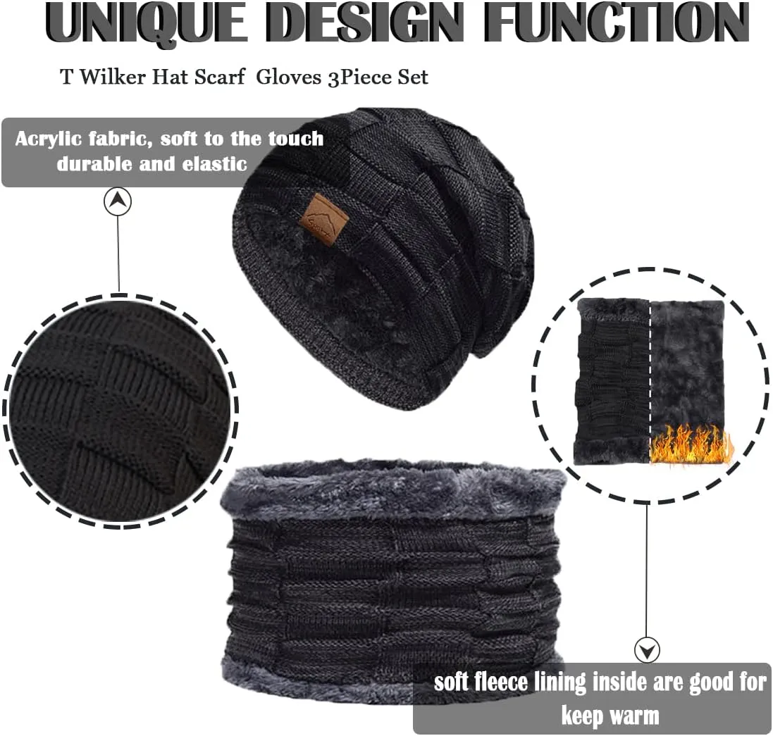 T WILKER 3Pcs Winter Hats Neck Warmer Scarf and Touch Screen Gloves Set for Kids
