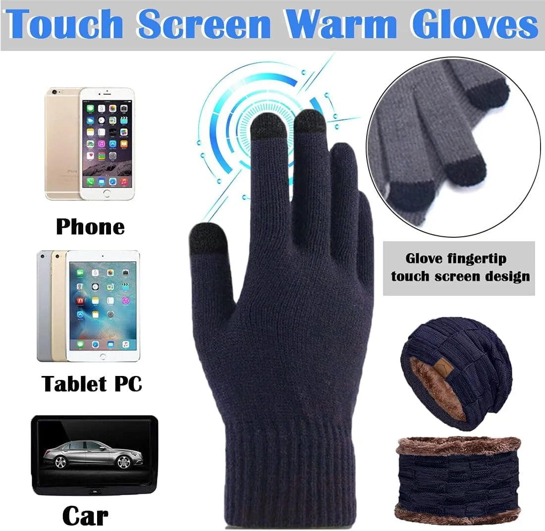T WILKER 3Pcs Winter Hats Neck Warmer Scarf and Touch Screen Gloves Set for Kids