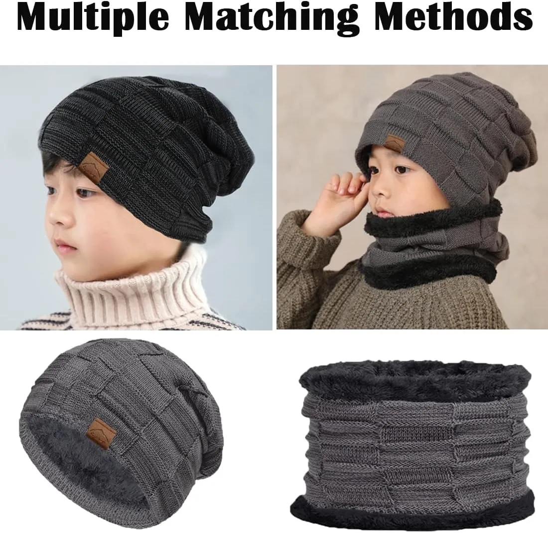 T WILKER 3Pcs Winter Hats Neck Warmer Scarf and Touch Screen Gloves Set for Kids