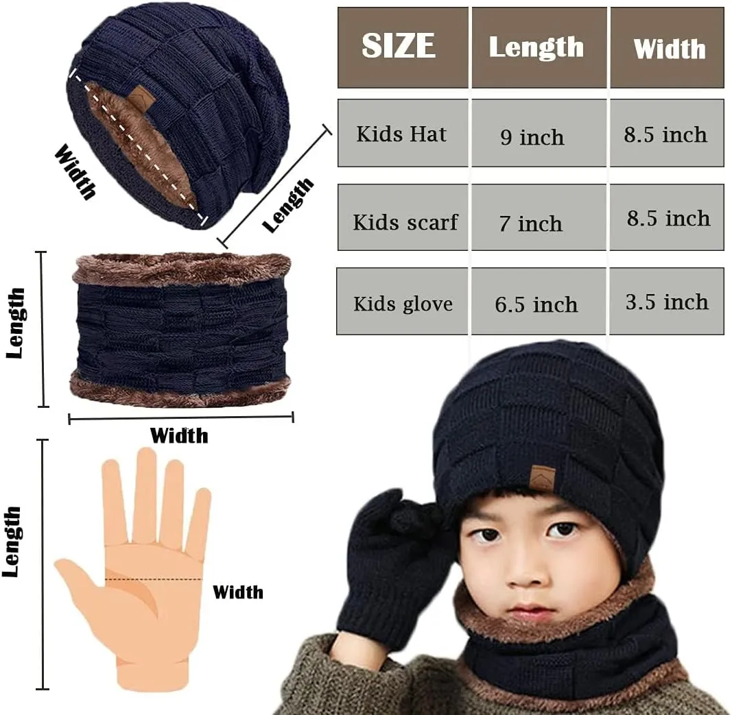 T WILKER 3Pcs Winter Hats Neck Warmer Scarf and Touch Screen Gloves Set for Kids