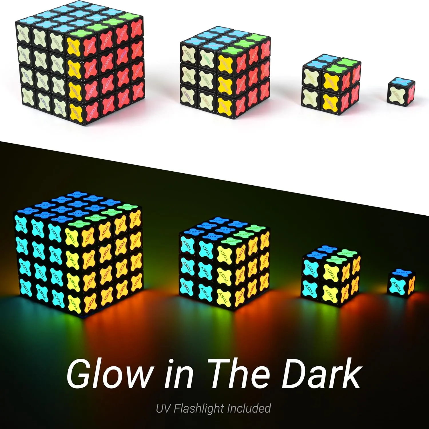 TOSY Magnet Cube 3x3 - 240 Magnets, 30 Blocks, 7 in 1 Toy: Puzzle Cube Game, Creative Building Blocks, Transformable Fidget Spinner, Infinity Cube, Magnet Tiles, UV Flashlight, Glowing STEAM Toy