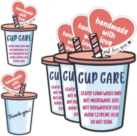 Tumbler Care Instruction Cards, Cup Care Instruction, Cup Care Instruction Insert for Small Business, Customer Directions Cards for Tumbler - Heart Design50Pack