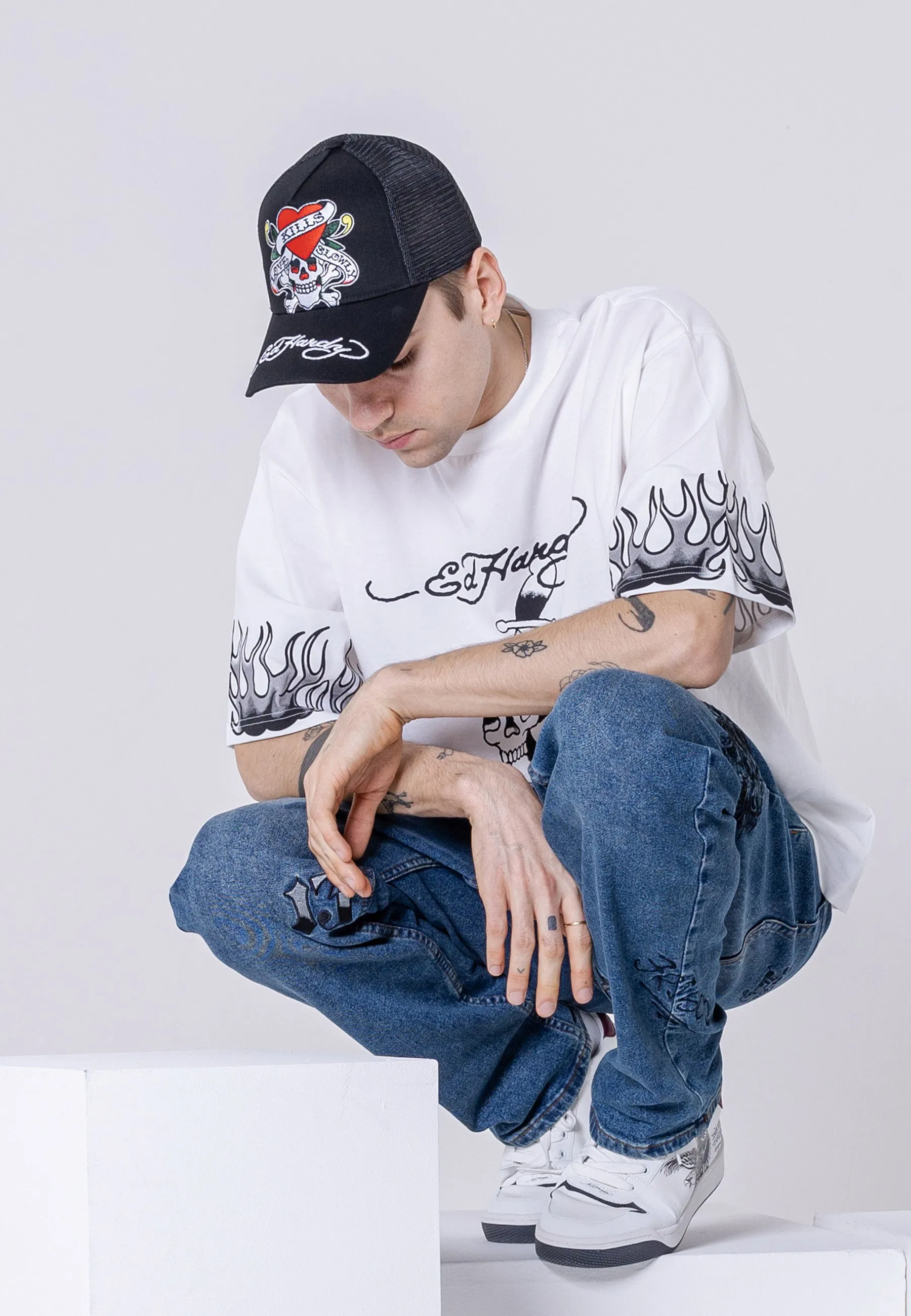 Unisex Love-Slowly Twill Front Mesh Trucker Cap - Black
