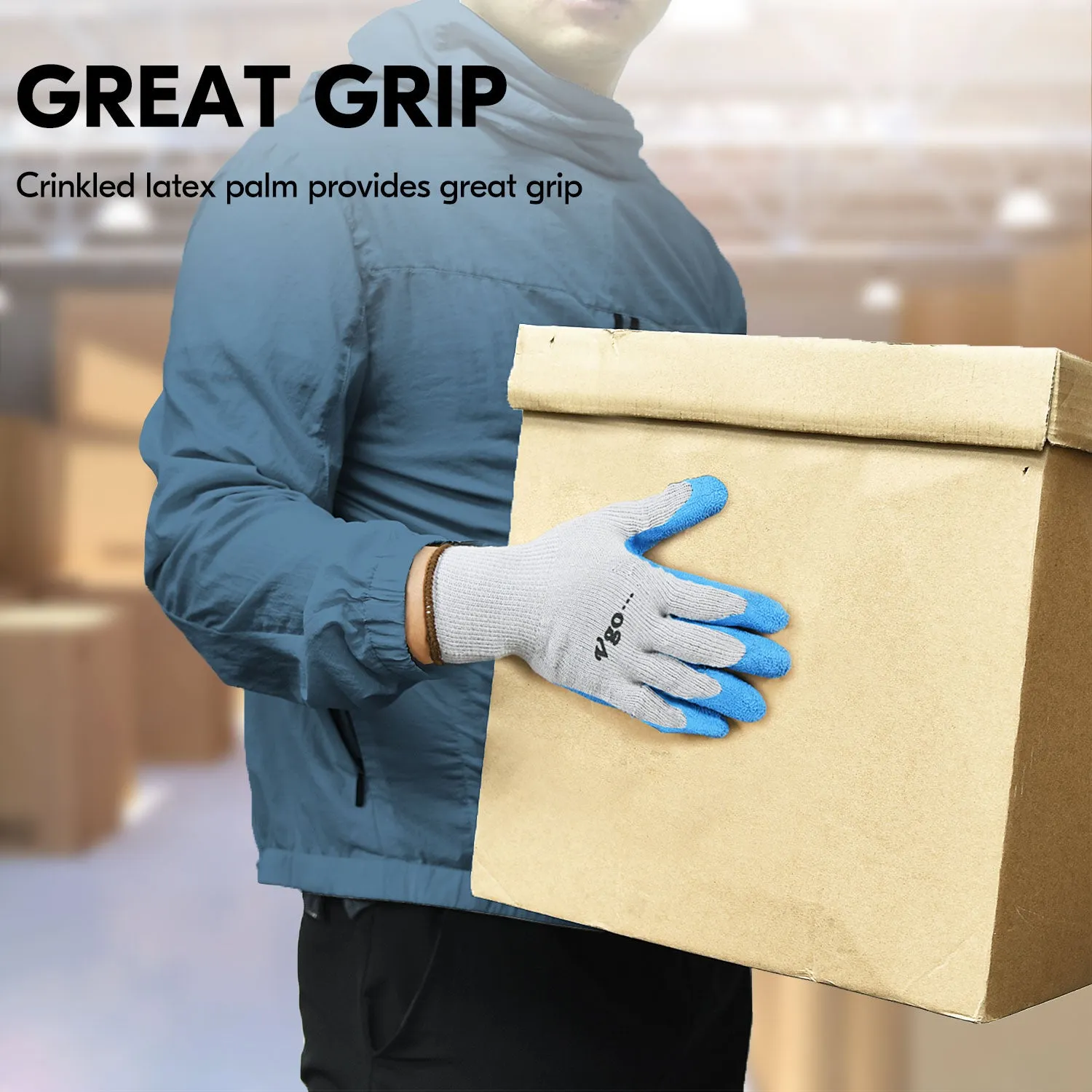 VGO 10 Pairs Latex Coating Gardening and Work Gloves(Black Blue Grey Coat,SK2102-B)