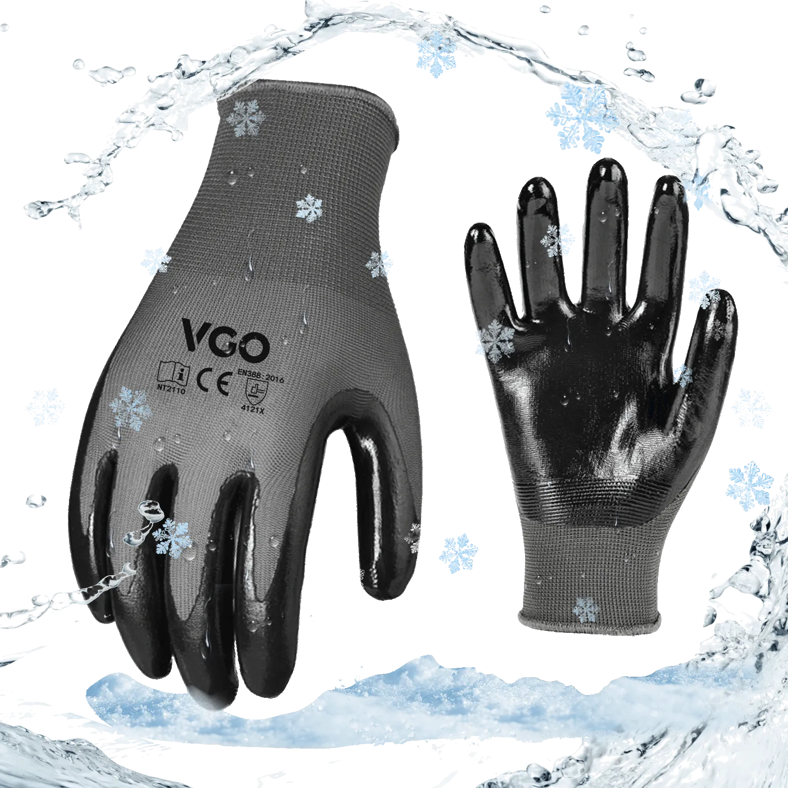 VGO 1/2Pairs Winter Gloves,Cold Weather Safety Work Gloves,Cold Storage or Freezer Use,Outdoor Heavy Duty,Double Lining,Nitrile Coated (NT2110FLWP-GRA)