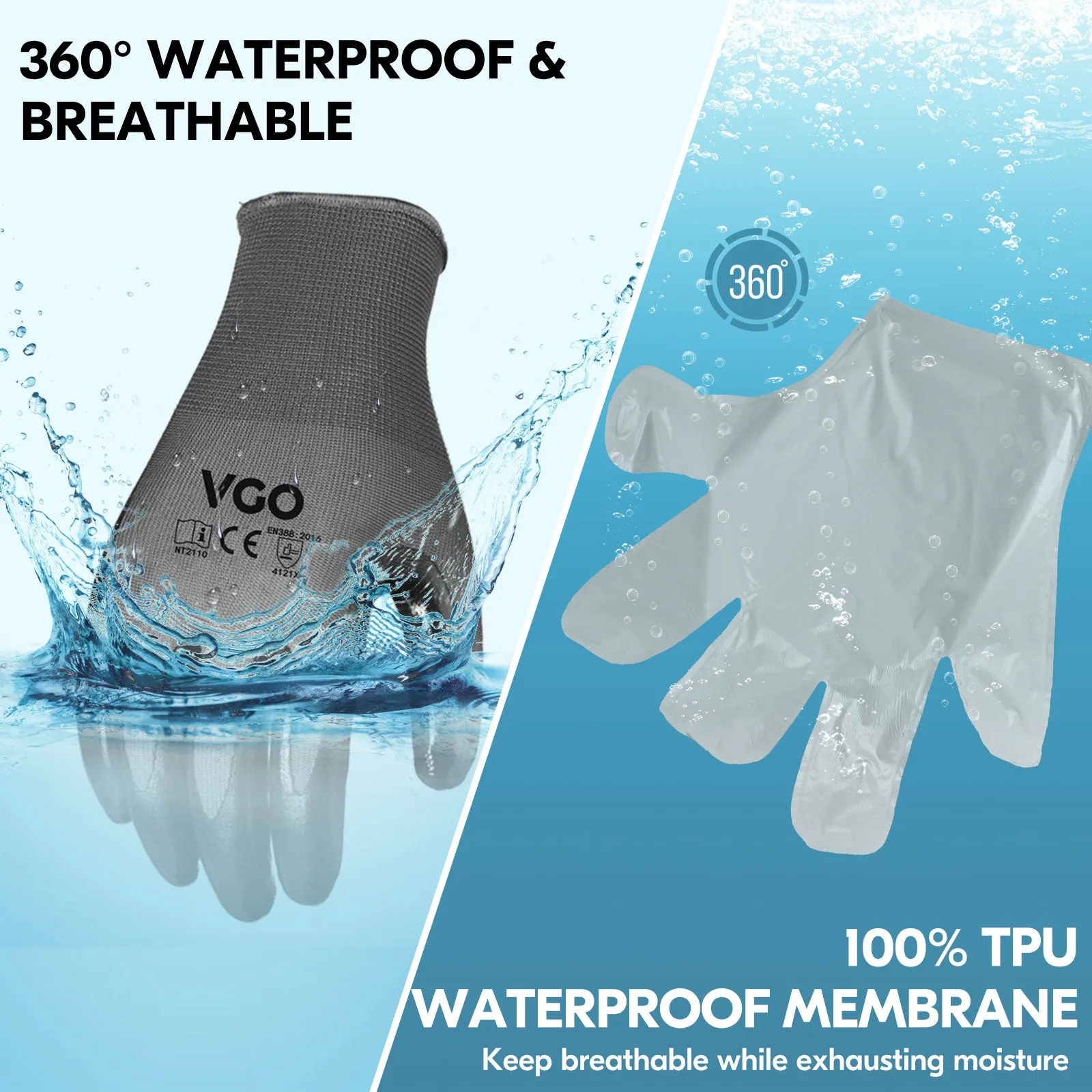 VGO 1/2Pairs Winter Gloves,Cold Weather Safety Work Gloves,Cold Storage or Freezer Use,Outdoor Heavy Duty,Double Lining,Nitrile Coated (NT2110FLWP-GRA)
