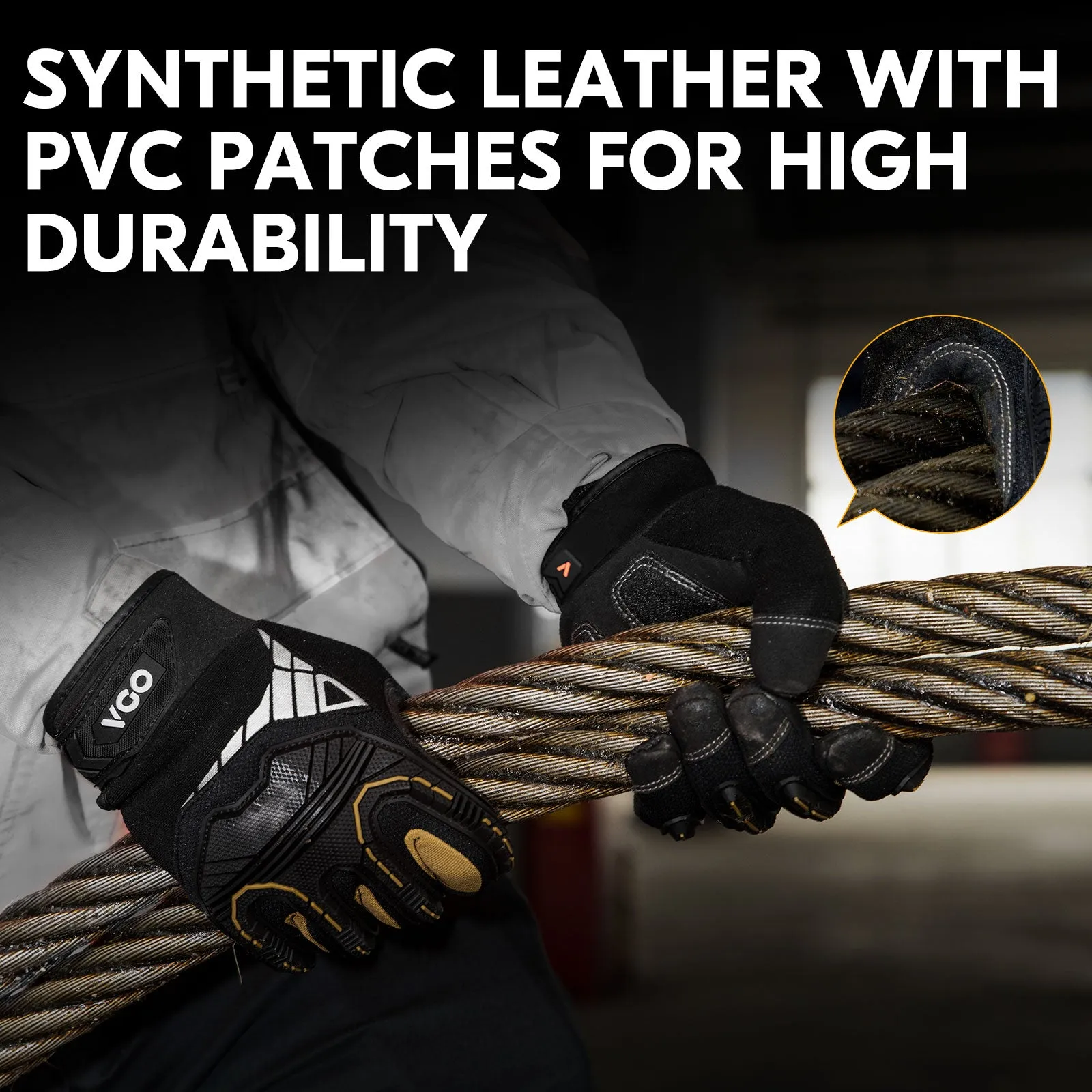 VGO 1/3 Pairs High Dexterity of Heavy-Duty Synthetic Leather Work Gloves Mechanic Gloves Rigger Gloves  (Black, SL8849)