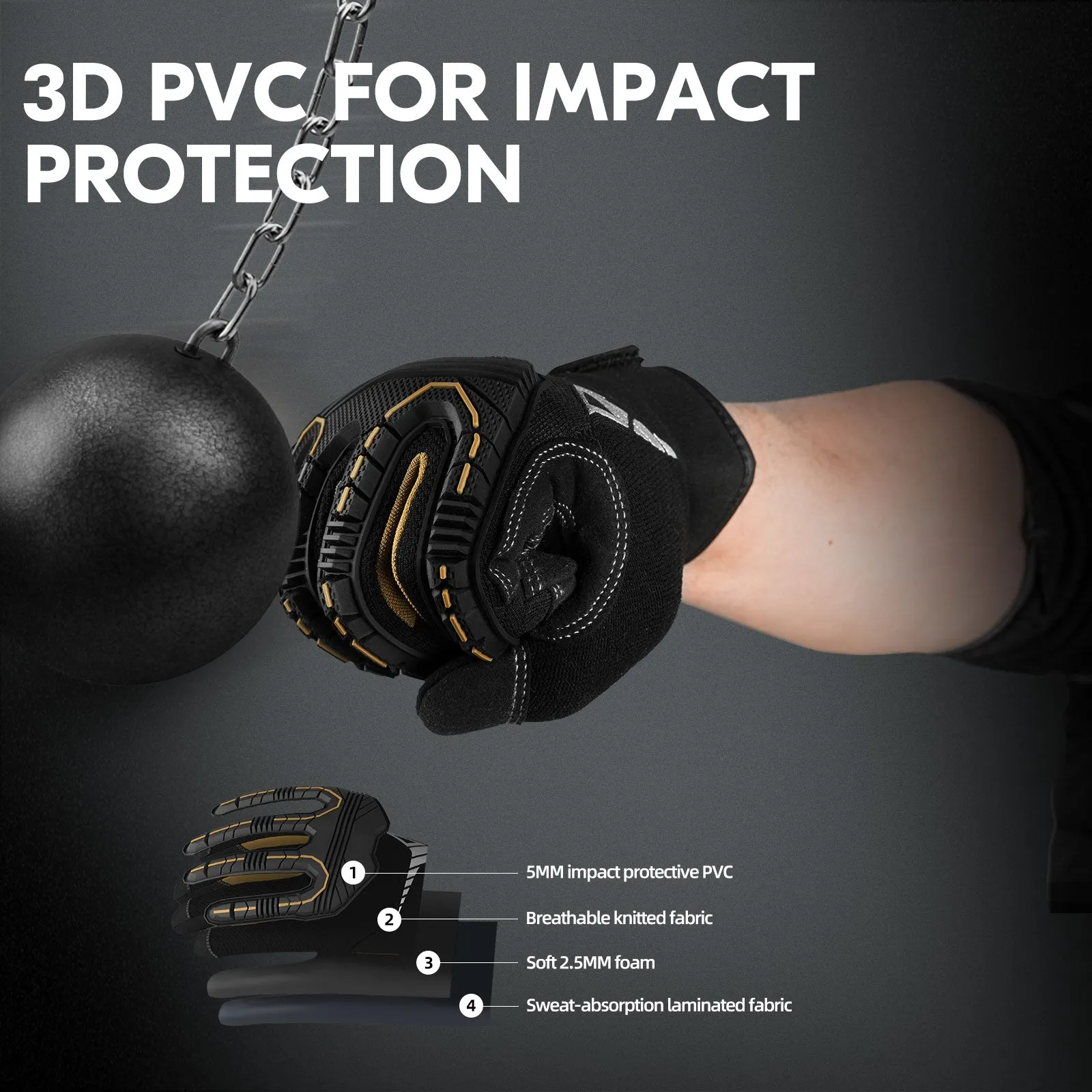 VGO 1/3 Pairs High Dexterity of Heavy-Duty Synthetic Leather Work Gloves Mechanic Gloves Rigger Gloves  (Black, SL8849)