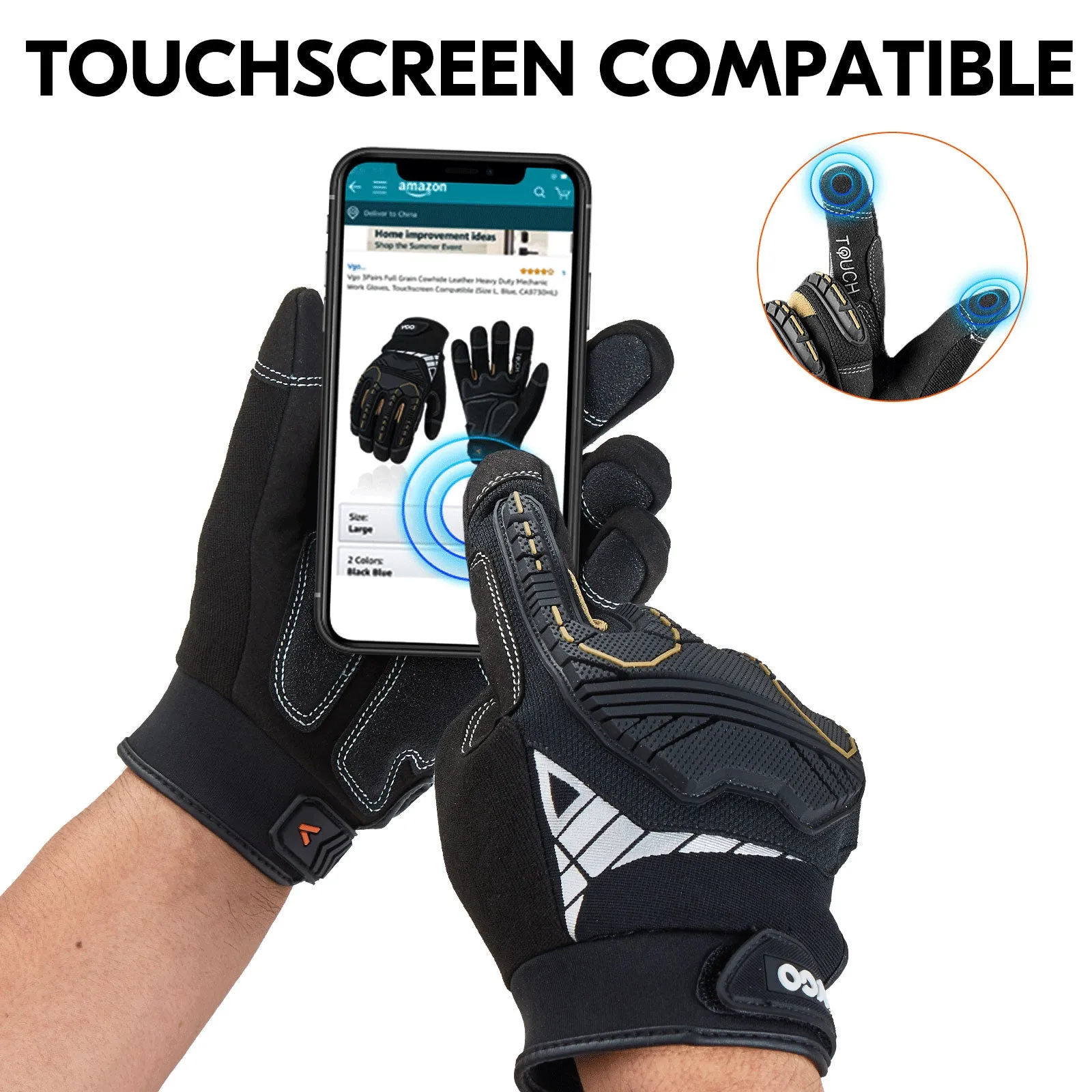 VGO 1/3 Pairs High Dexterity of Heavy-Duty Synthetic Leather Work Gloves Mechanic Gloves Rigger Gloves  (Black, SL8849)