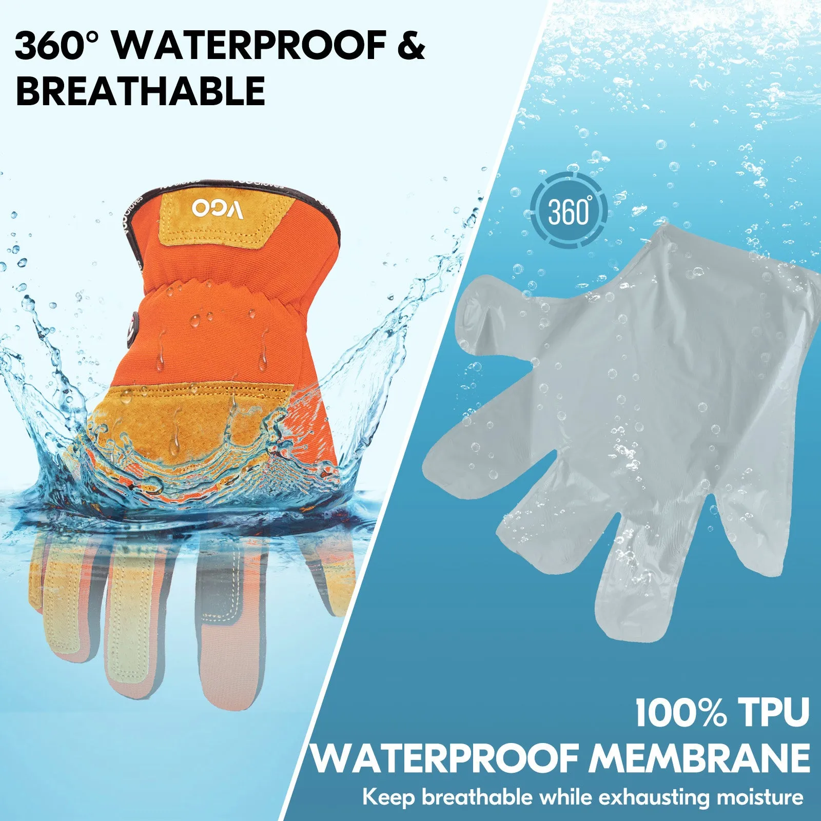 VGO 1Pair 0℃/32°F Winter Gardening Gloves Men,Safety Work Gloves,Puncture-proof,Thornproof,Touchscreen(SL7475FLWP-ORA)
