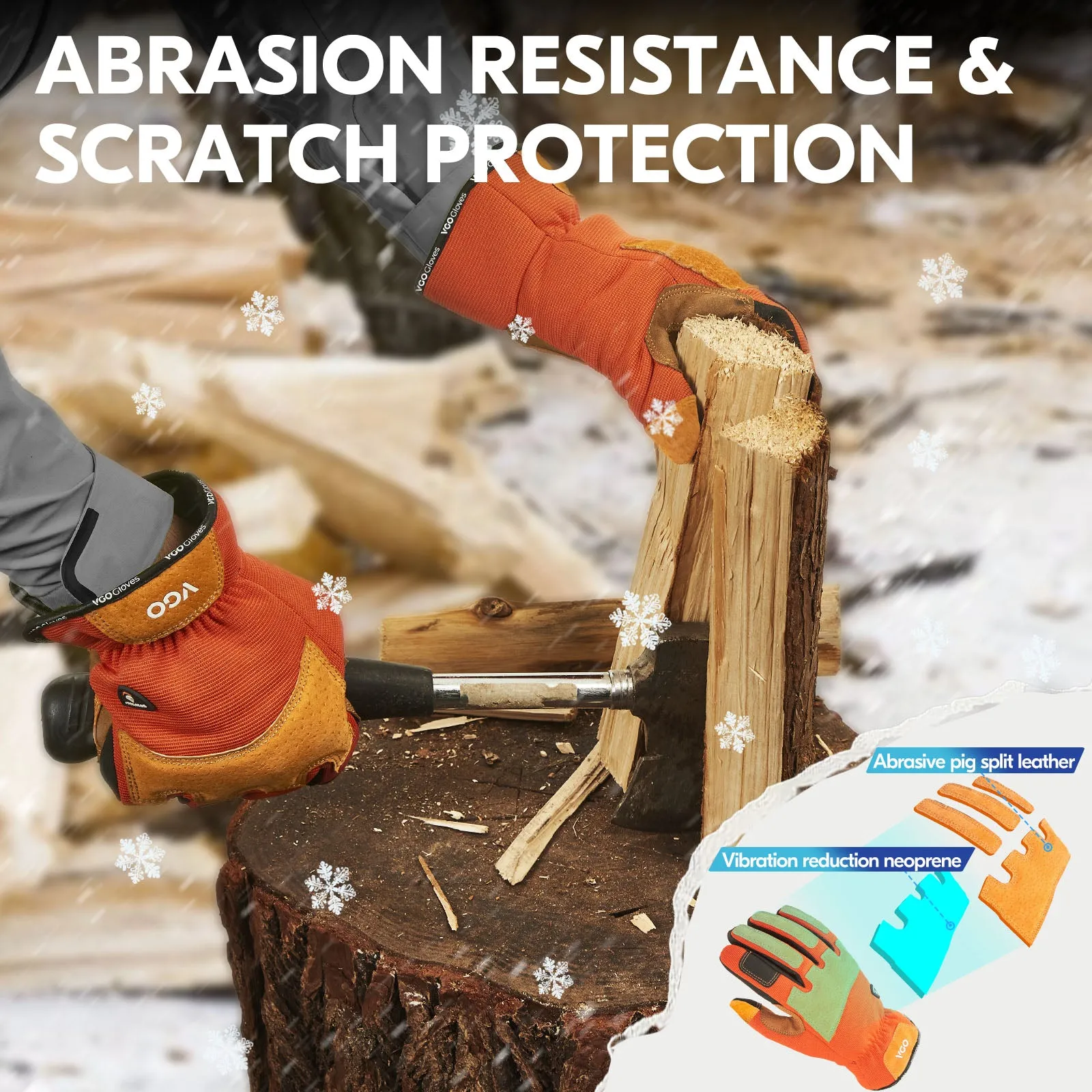 VGO 1Pair 0℃/32°F Winter Gardening Gloves Men,Safety Work Gloves,Puncture-proof,Thornproof,Touchscreen(SL7475FLWP-ORA)