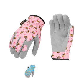 VGO Age3-8 Kids Gardening, Lawning, DIY,  Light Duty Work Gloves, Outdoor Gloves (Blue & Pink, KID-MF7362)