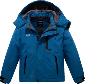 Wantdo Boy's Waterproof Ski Jacket Fleece Snowboarding Jackets Warm Thick Winter Coat Hooded Raincoats
