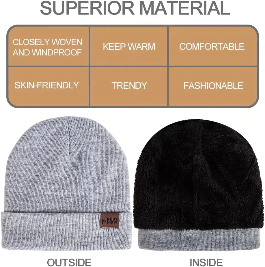 Winter 1-3 PCS Beanie Hat Gloves Scarf for Men and Women, Knit Fleece Lined Warm Touchscreen Gloves Beanie Infitiny Scarf Set