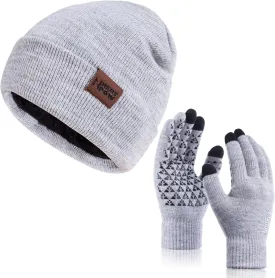 Winter 1-3 PCS Beanie Hat Gloves Scarf for Men and Women, Knit Fleece Lined Warm Touchscreen Gloves Beanie Infitiny Scarf Set