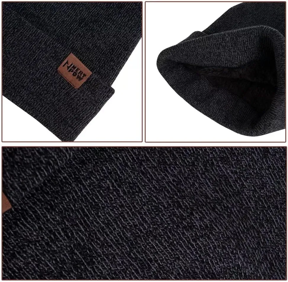 Winter 1-3 PCS Beanie Hat Gloves Scarf for Men and Women, Knit Fleece Lined Warm Touchscreen Gloves Beanie Infitiny Scarf Set