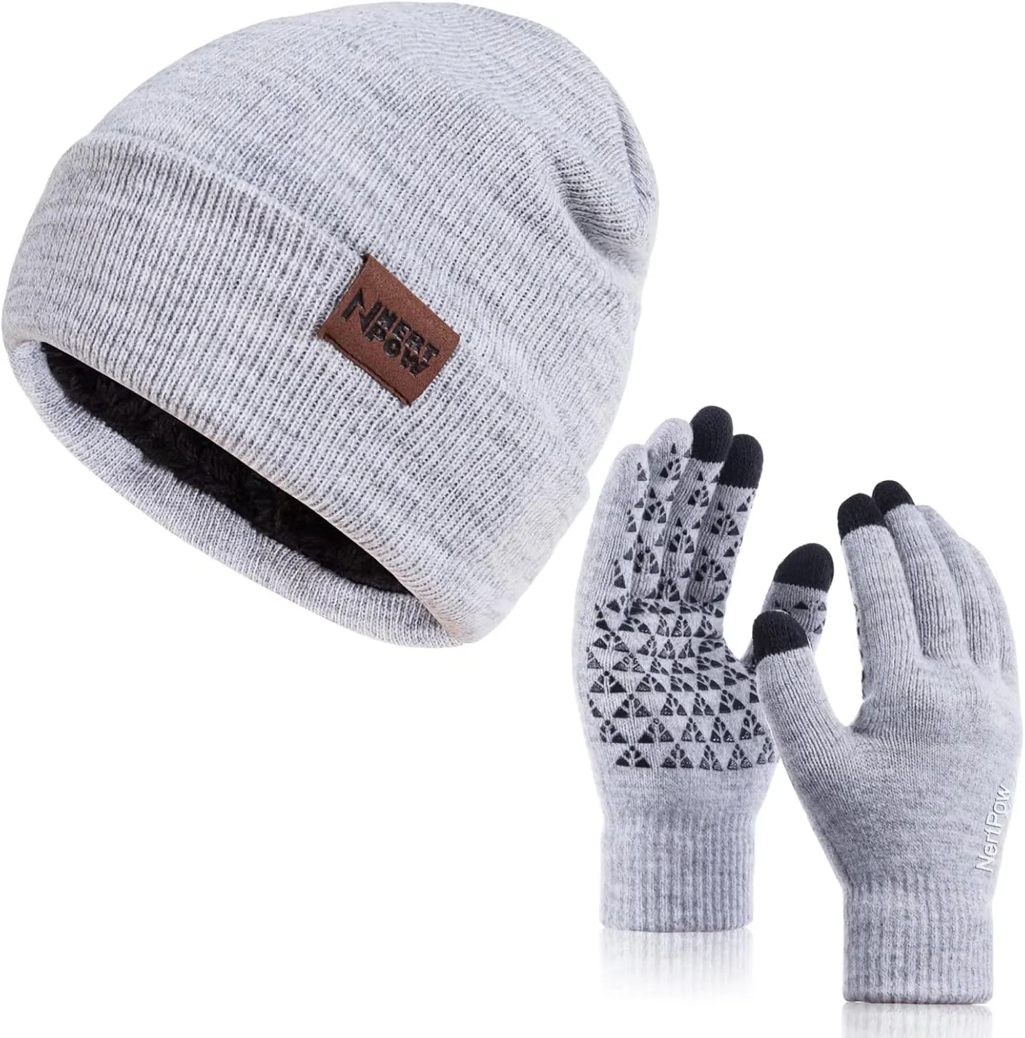 Winter 1-3 PCS Beanie Hat Gloves Scarf for Men and Women, Knit Fleece Lined Warm Touchscreen Gloves Beanie Infitiny Scarf Set