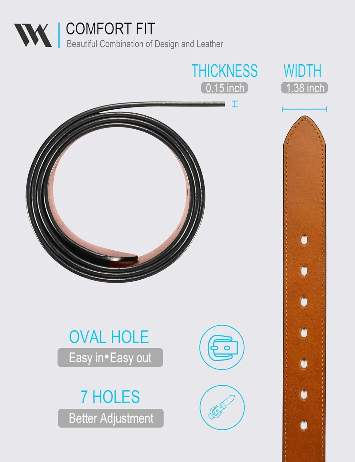 WOLFANT Men's 35mm Dress Casual Belt,100% Italian Full Grain Real Solid Leather