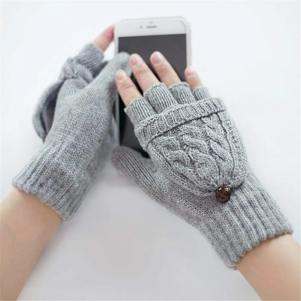 Women Men Winter Knit Mitten Gloves Thermal Fleece Lined Mittens Full Finger Hand Warmer Cold Weather Gloves