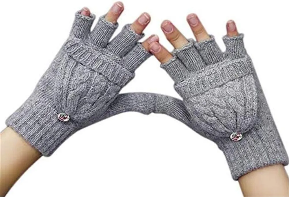Women Men Winter Knit Mitten Gloves Thermal Fleece Lined Mittens Full Finger Hand Warmer Cold Weather Gloves
