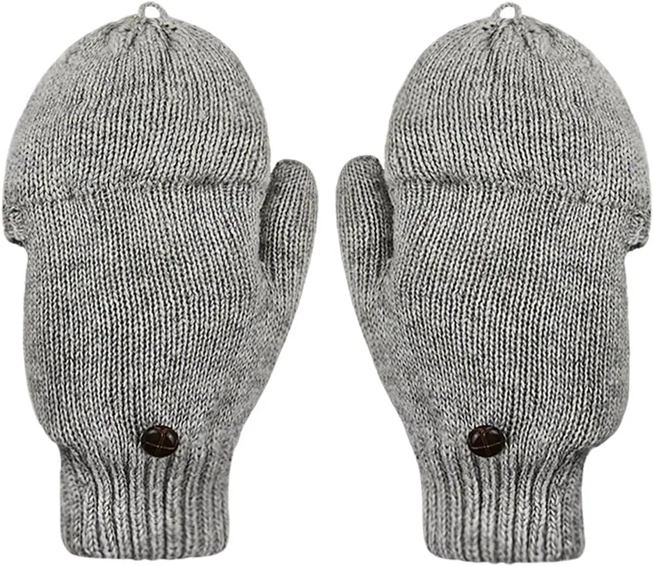 Women Men Winter Knit Mitten Gloves Thermal Fleece Lined Mittens Full Finger Hand Warmer Cold Weather Gloves