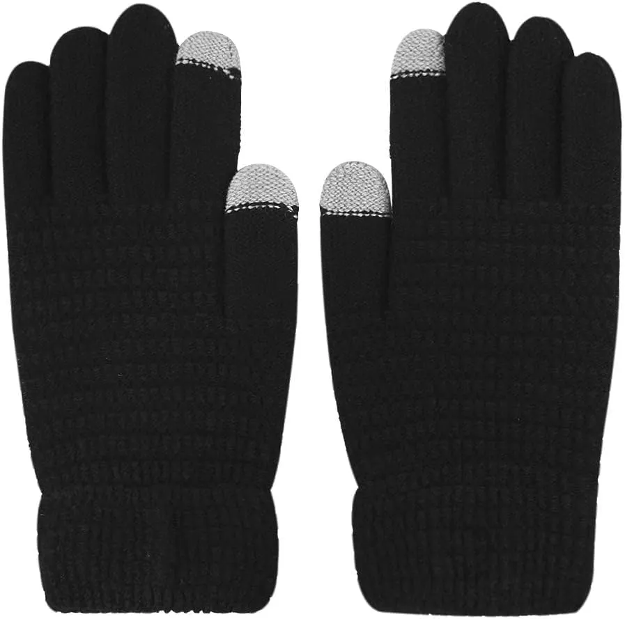 Women Men Winter Knit Mitten Gloves Thermal Fleece Lined Mittens Full Finger Hand Warmer Cold Weather Gloves