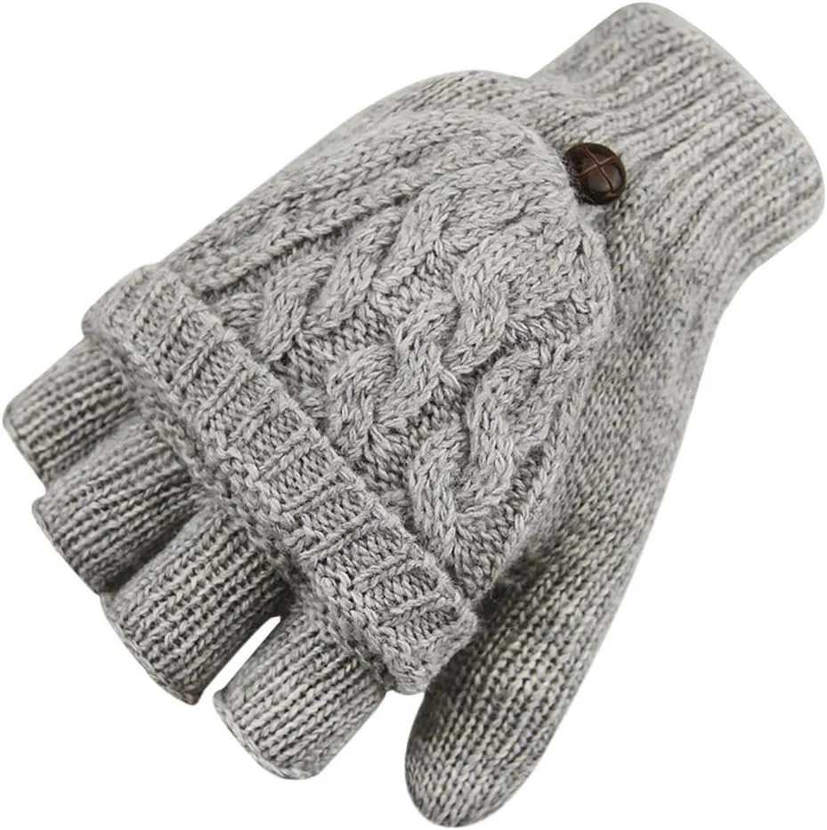 Women Men Winter Knit Mitten Gloves Thermal Fleece Lined Mittens Full Finger Hand Warmer Cold Weather Gloves