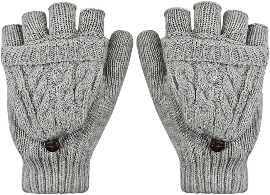 Women Men Winter Knit Mitten Gloves Thermal Fleece Lined Mittens Full Finger Hand Warmer Cold Weather Gloves