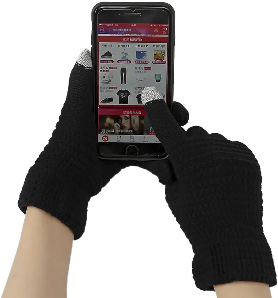 Women Men Winter Knit Mitten Gloves Thermal Fleece Lined Mittens Full Finger Hand Warmer Cold Weather Gloves