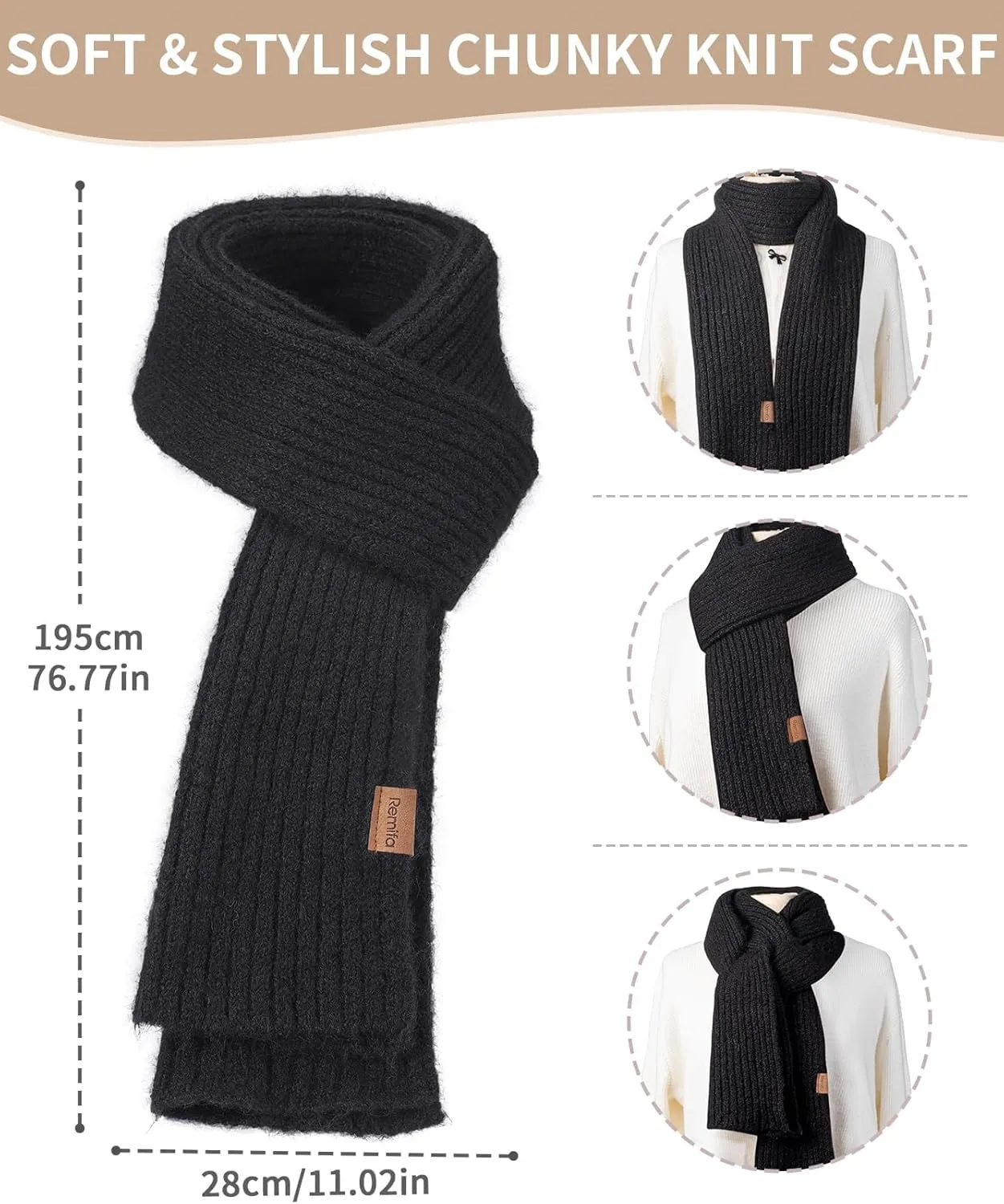 Women Winter Warm Knit Hat Beanie Long Neck Scarf Touchscreen Gloves Set Fleece Skull Cap Valentines Gifts for Men Women Teen